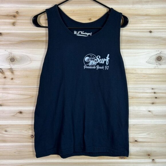 U.S. Vintage Tank Top Mens Small Black Surf Pensacola Beach Florida Shirt - Picture 1 of 5